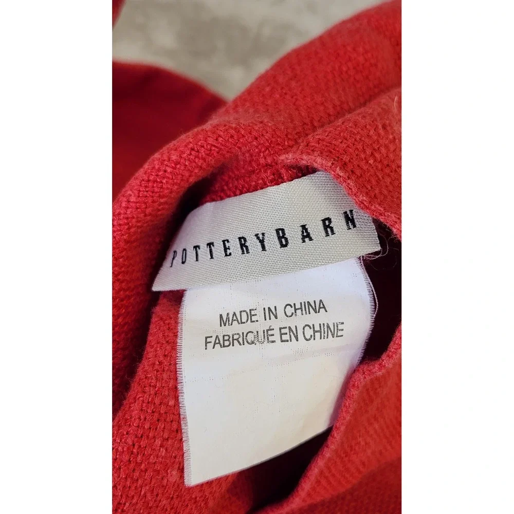 Pottery Barn Pillow Cover Home 18x18 Coral Red Linen Button Closure Boho Coastal